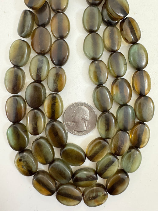 mint green brown swirl, vintage look resin, 18x13x8mm oval, 15