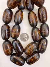 dark brown golden mixed line circle motif ,faux bone, vintage look resin, 38x22mm tube, 15" strand, sold per strand