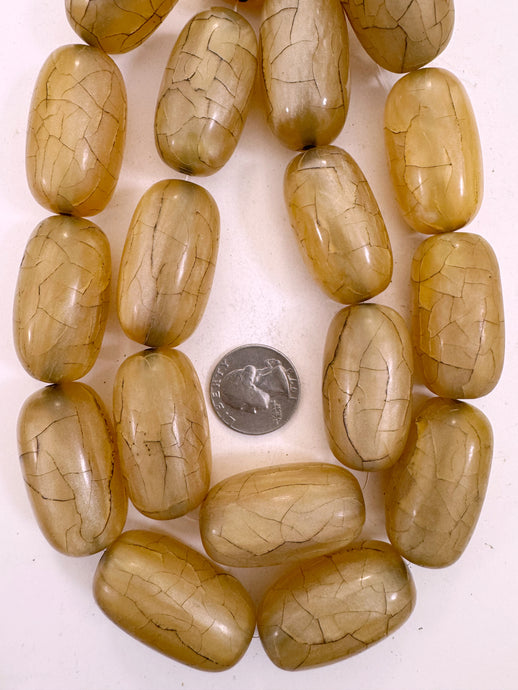 pearly pale golden crackle, vintage look resin, 40x22mm tube, 15