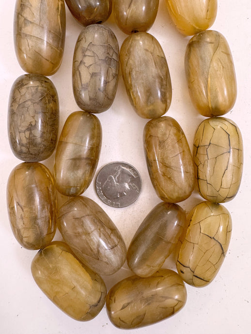 pearly pale dark golden crackle, vintage look resin, 40x22mm tube, 15