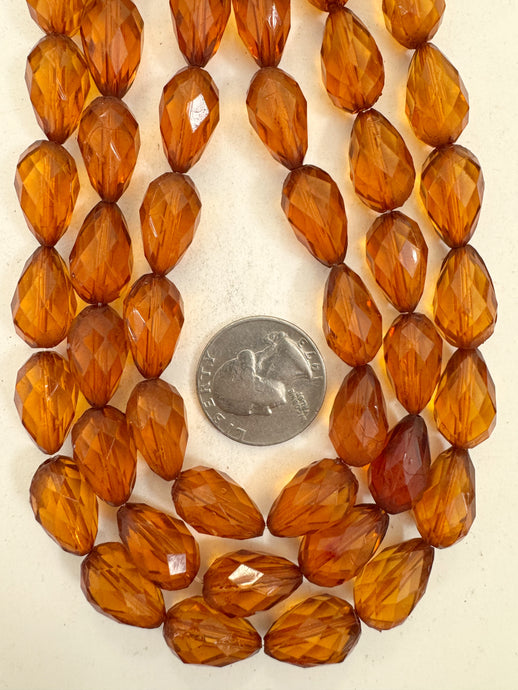 dark burnt amber orange, single color, vintage look acrylic, 18x10mm faceted pear teardrop, 15