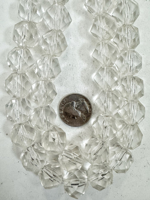 clear, single color, vintage look acrylic, 17mm faceted round, 15