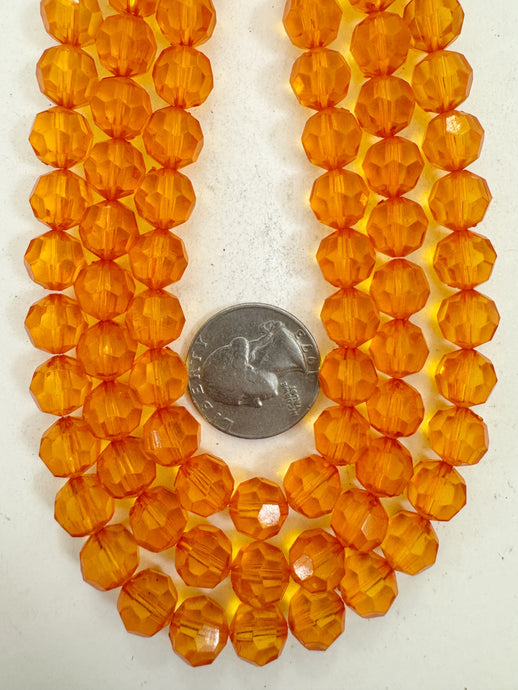 amber orange, single color, vintage look acrylic, 9mm faceted round, 15