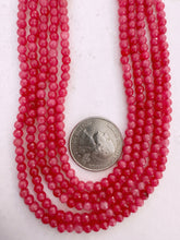 color enhanced quartz: dark pale strawberry pink, 4mm faceted round, 15" strand,   SOLD PER STRAND