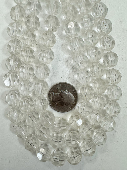 clear, single color, vintage look acrylic, 11mm faceted round, 15