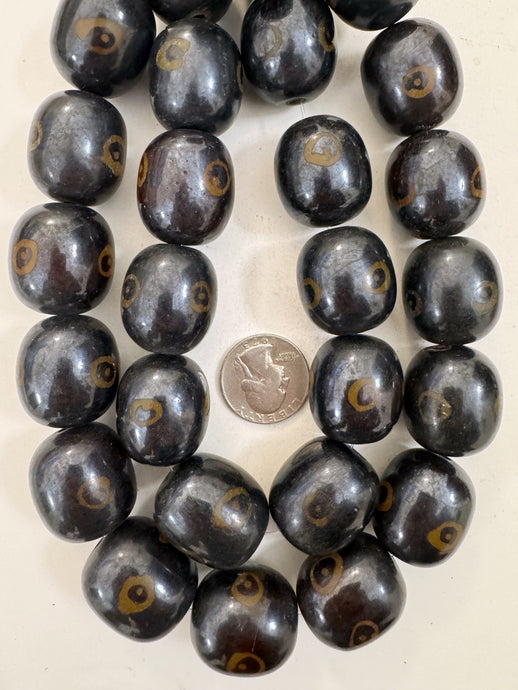 brown golden evil eye motif, faux bone, vintage look resin, 26x23mm barrel, 15