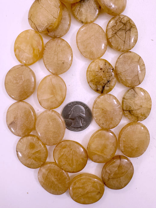 pale yellow peach dark crackle, vintage look resin, 28x23x9mm oval, 15