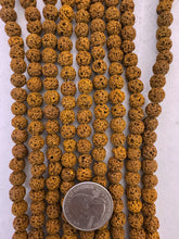 natural dark amber lava rock, 8mm round, 15" strand, SOLD PER STRAND