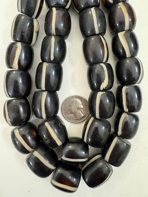 dark brown off white carved stripe, faux bone, vintage look resin, 21x20mm barrel, 15