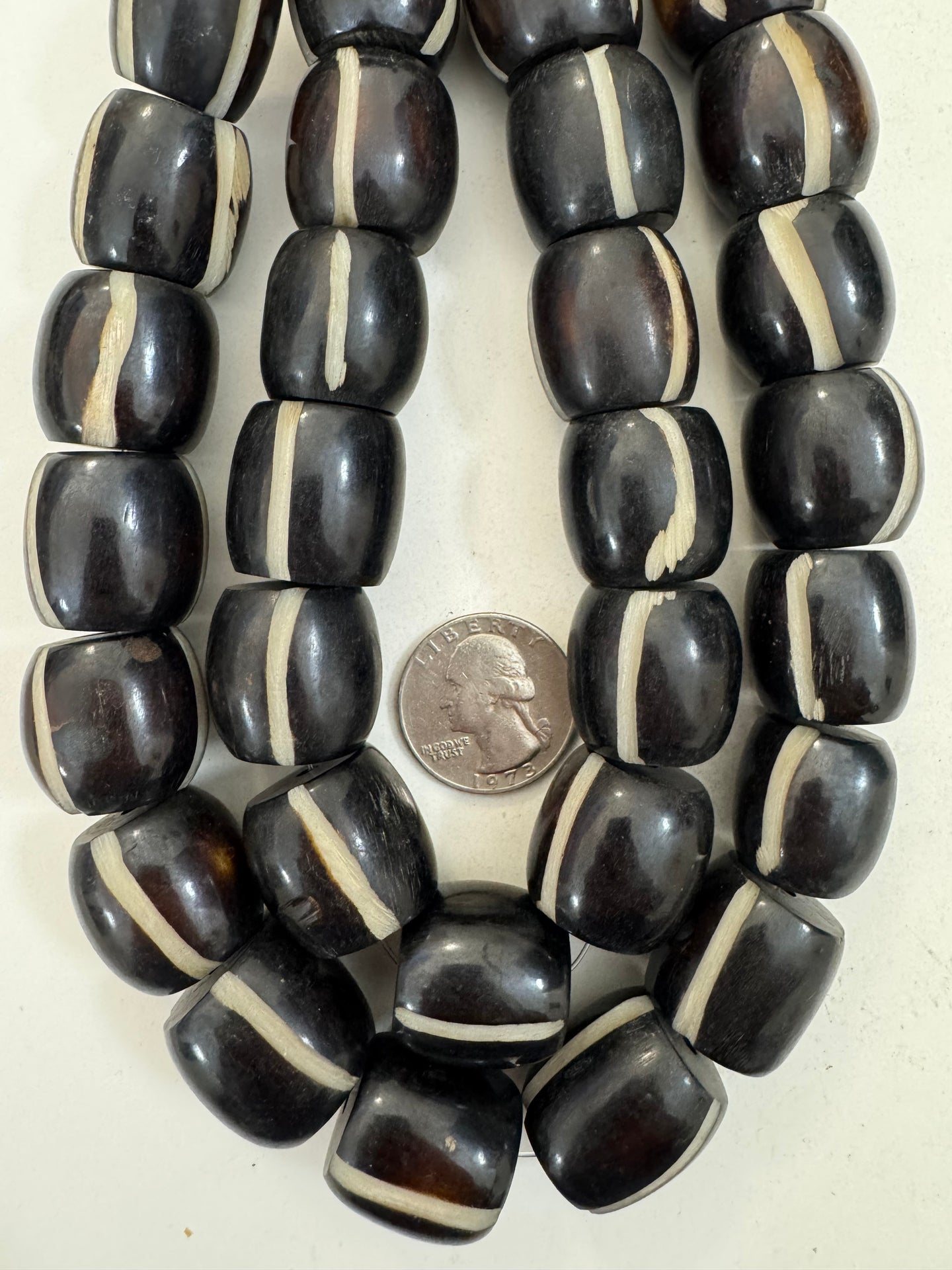 dark brown off white carved stripe, faux bone, vintage look resin, 21x20mm barrel, 15