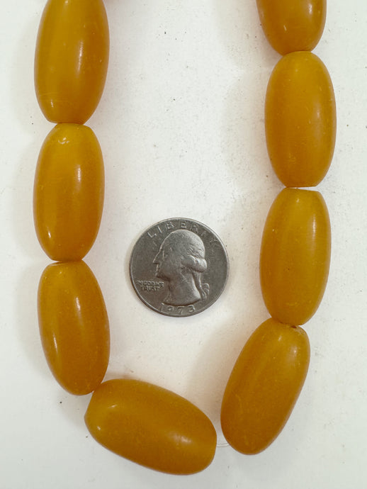 dark amber yellow, single color, faux amber,  vintage look resin, 29x13mm bowed tube, 15