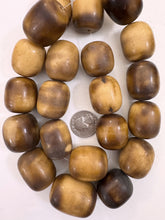 brown pale peach off white, faux bone, vintage look resin, 29x26mm barrel, 15" strand, sold per strand