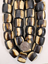 brown off white stripe motif, faux bone, vintage look resin, 27x21mm rondelle, 15" strand, sold per strand