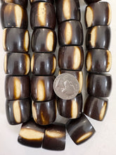 brown off white stripe motif, faux bone, vintage look resin, 26x22mm rondelle, 15" strand, sold per strand