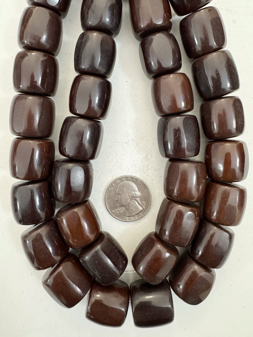 dark red brown, faux bone, single color, vintage look resin, 19x18mm faceted barrel, 15
