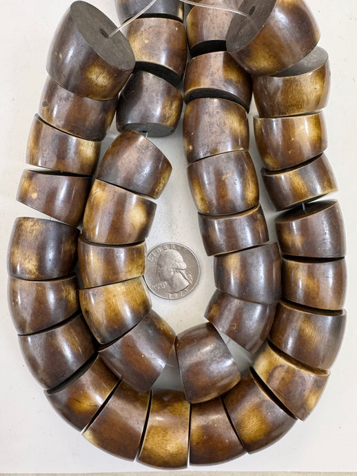 golden brown off white, faux bone, vintage look resin, 25x22mm slice rondelle, 15