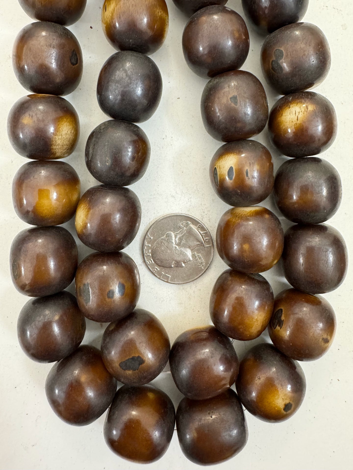 brown off white, faux bone, vintage look resin, 21mm nugget round, 15