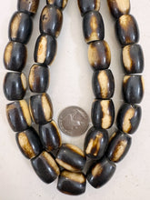 brown off white stripe motif, faux bone, vintage look resin, 20x17mm barrel, 15" strand, sold per strand