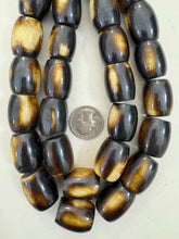brown off white stripe motif, faux bone, vintage look resin, 23x19mm barrel, 15" strand, sold per strand