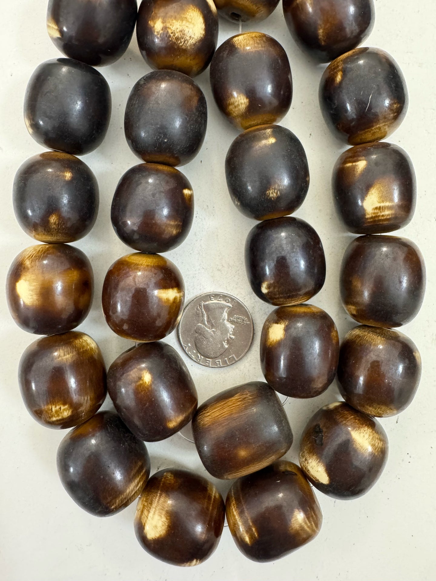 brown off white, faux bone, vintage look resin, 26x23mm barrel, 15