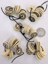 off white carved dark lines, circles motif, vintage stock bone, 20x20x2mm coin 2 hole button,  60 PIECE DISCOUNT LOT