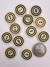 off white carved dark lines, circles motif, vintage stock bone, 20x20x2mm coin 2 hole button,  60 PIECE DISCOUNT LOT