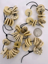 off white carved dark lines, crossing lines thatch motif, vintage stock bone, 20x20x3mm coin 2 hole button,   60 PIECE DISCOUNT LOT