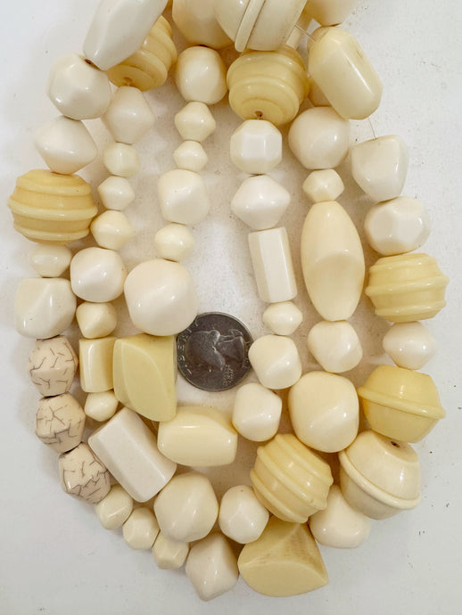 off white carved shape mix, faux bone, vintage look resin, 15