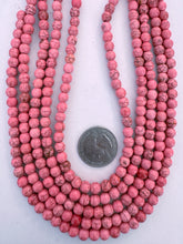 color enhanced magnesite: hot pink, 6mm round, 15" strand,  SOLD PER STRAND (lighter batch)