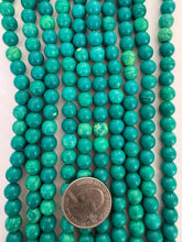 color enhanced magnesite: darker and lighter turquoise green blue, 8mm round, 15" strand,  SOLD PER STRAND (darker batch)