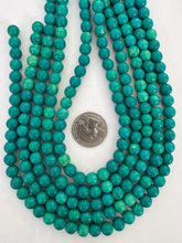 color enhanced magnesite: darker and lighter turquoise green blue, 8mm round, 15" strand,  SOLD PER STRAND (darker batch)