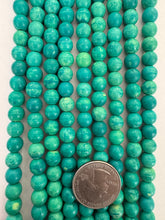 color enhanced magnesite: darker and lighter turquoise green blue, 8mm round, 15" strand,  SOLD PER STRAND (lighter batch)