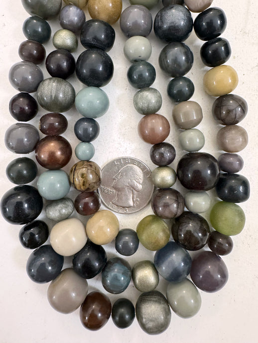 pale purple mint black gray mix, vintage look resin, 9-16mm size mix round, 15