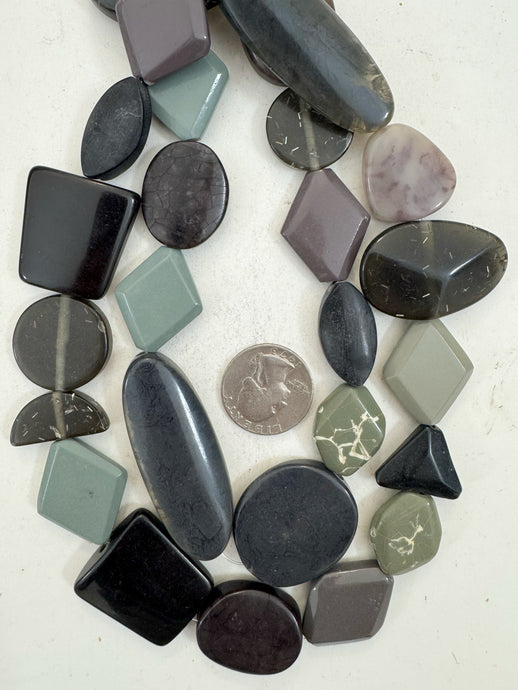 pale purple mint black gray flat shape mix, vintage look resin, 15