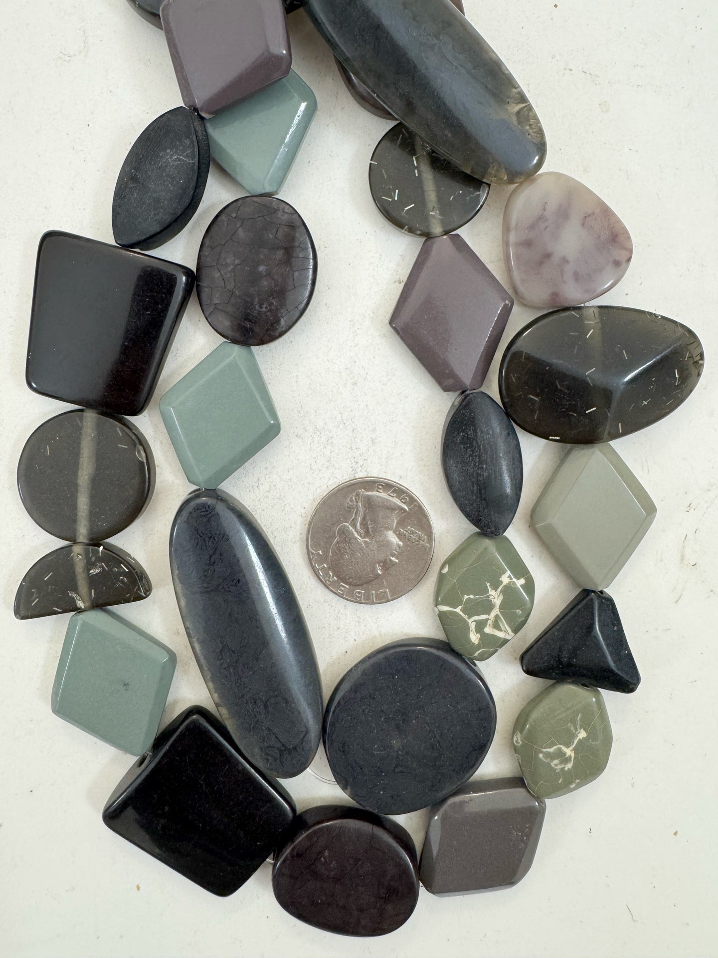 pale purple mint black gray flat shape mix, vintage look resin, 15