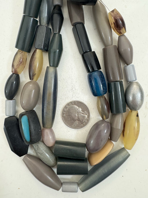 pale purple mint black gray tube mix, vintage look resin, 15
