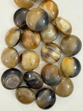 black golden off white swirl, 40x40x21mm coin, vintage look resin, 15" strand, sold per strand