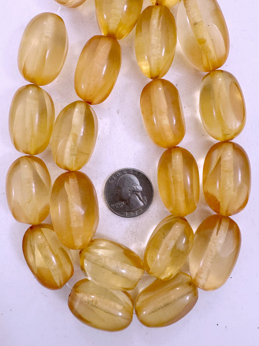 red yellow orange amber, faux amber, 32x19mm window cut tube nugget, vintage look resin, 15