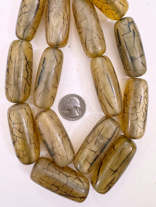 pale dark pearly orange crackle, vintage look resin, 49x20mm tube, 15