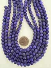 color enhanced magnesite: dark pale blue purple, semi dull finish, 8mm round, 15" strand,  SOLD PER STRAND
