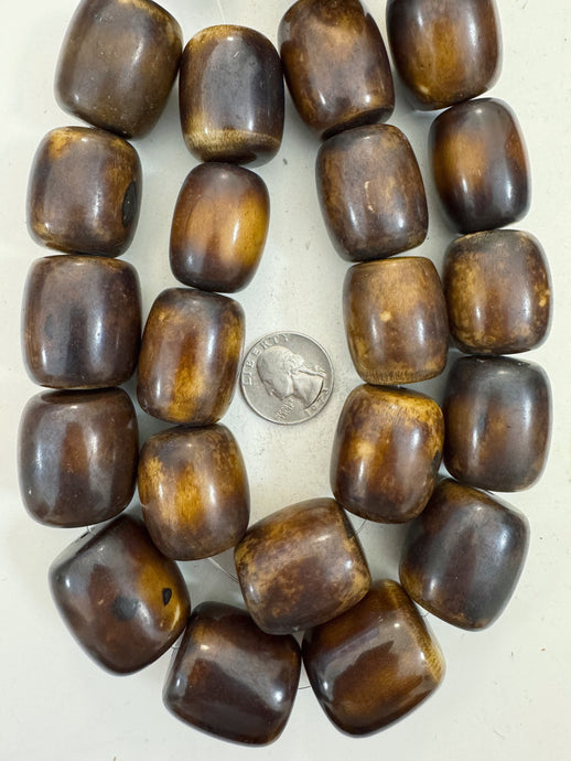 chocolate brown off white, faux bone, vintage look resin, 30x26mm barrel, 15