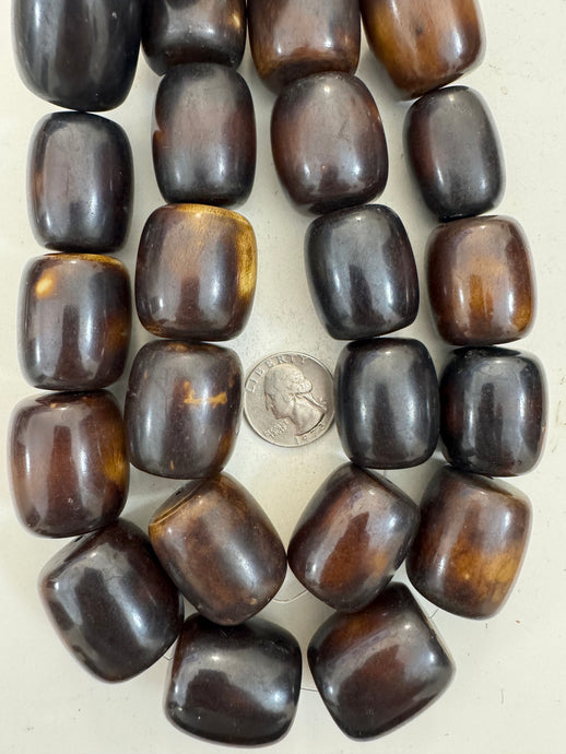 dark chocolate brown off white, faux bone, vintage look resin, 30x26mm barrel, 15