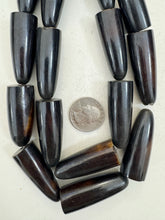 dark chocolate brown, faux bone, vintage look resin, 38x16mm teardrop pear, 15" strand, sold per strand