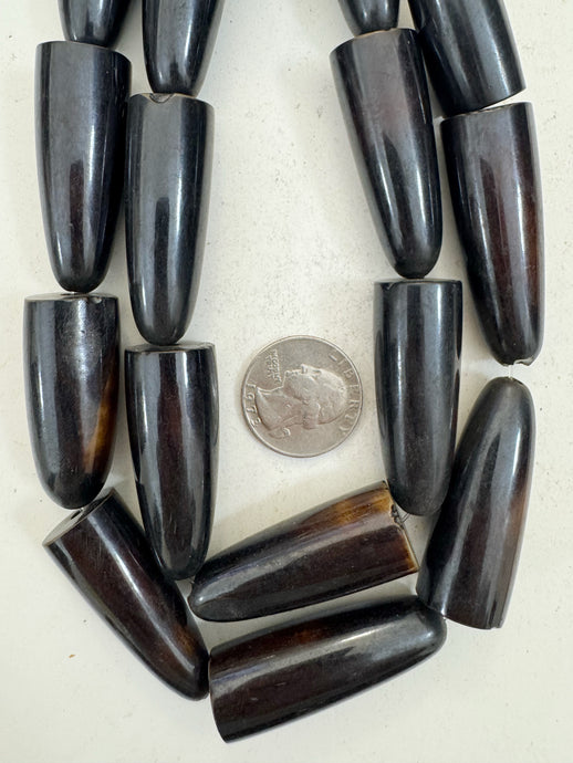 dark chocolate brown, faux bone, vintage look resin, 38x16mm teardrop pear, 15