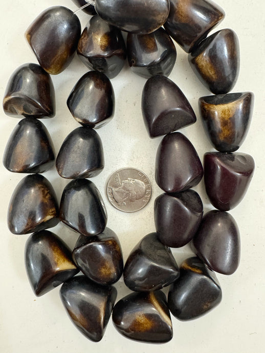 dark chocolate brown off white , faux bone, vintage look resin, 29x24mm unique cut teardrop pear, 15
