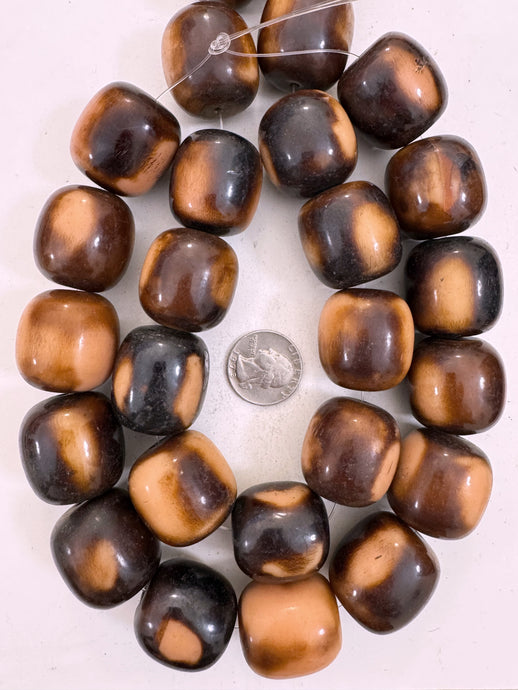 dark chocolate brown peach , faux bone, vintage look resin, 30x27mm barrel, 15