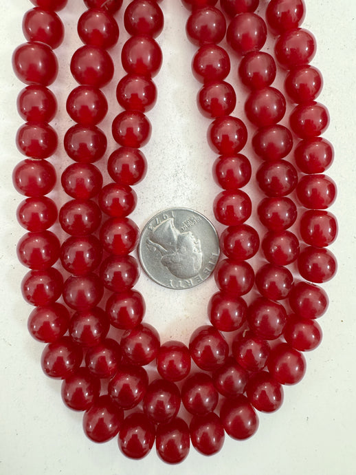 cherry red, single color, vintage look resin, 11mm nugget round, 15