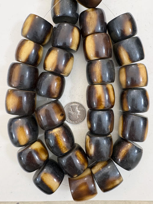 dark chocolate brown off white, faux bone, vintage look resin, 28x24mm rondelle mix, 15