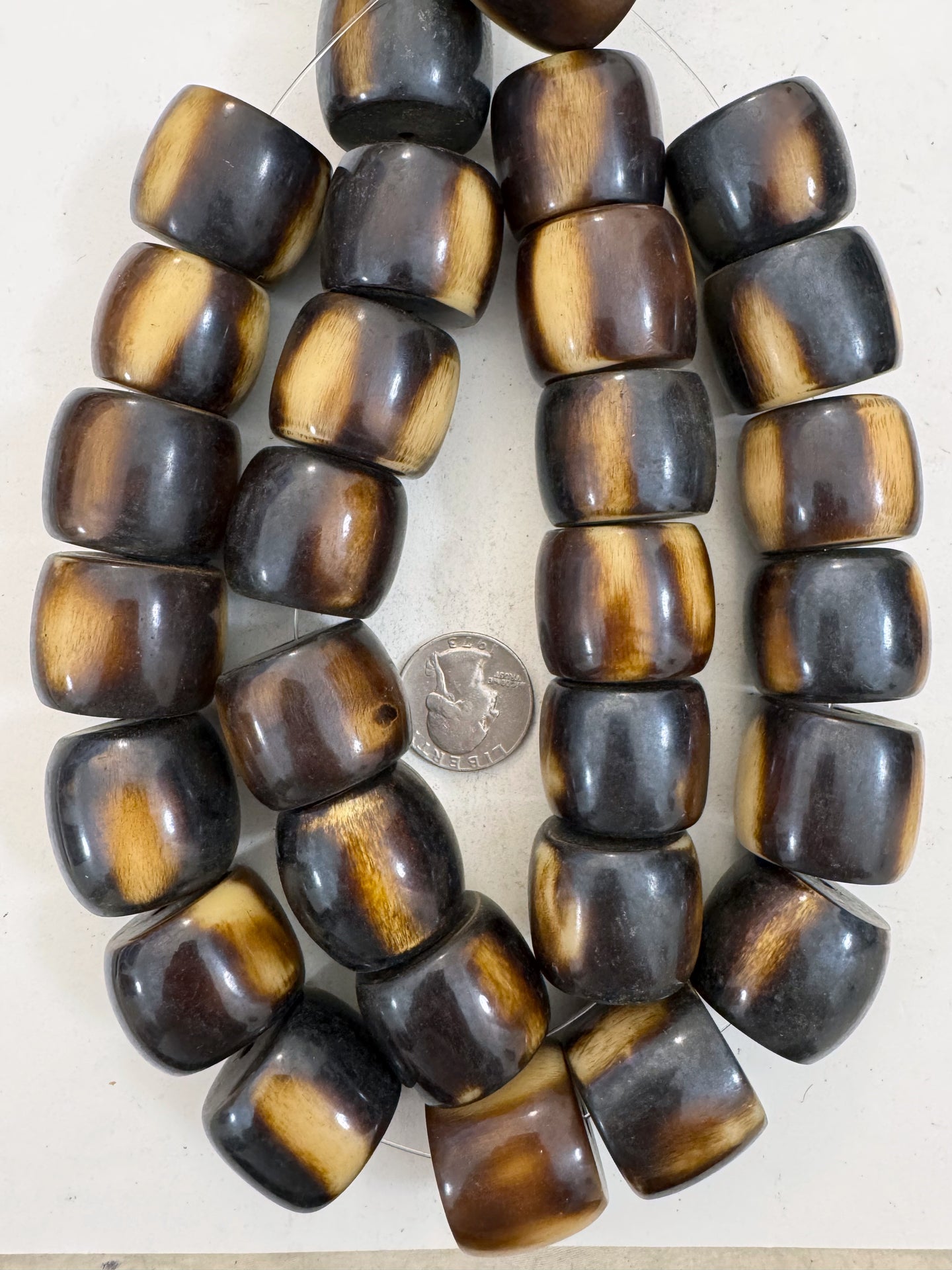 dark chocolate brown off white, faux bone, vintage look resin, 28x24mm rondelle mix, 15