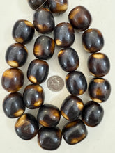 dark chocolate brown off white, faux bone, vintage look resin, 32x29mm barrel, 15" strand, sold per strand
